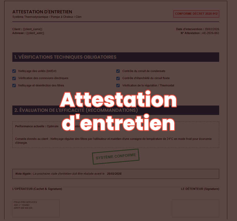 Attestation d'entretien