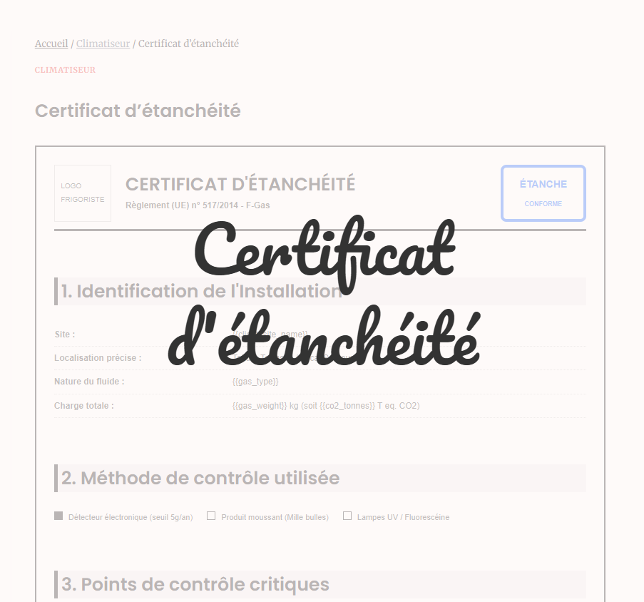 Certificat d'étanchéité