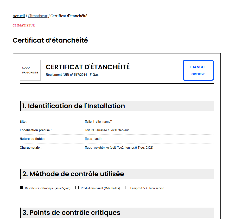 Certificat d’étanchéité