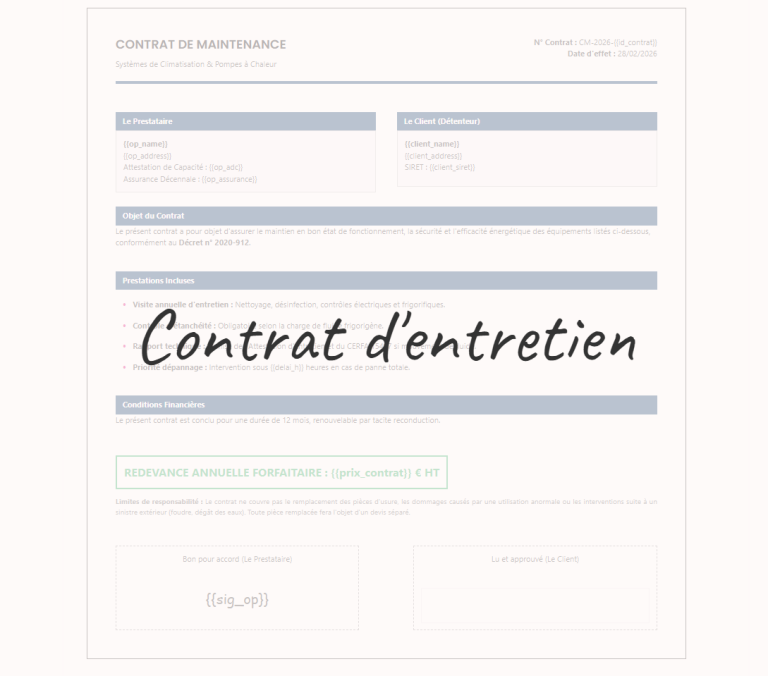 Contrat d'entretien