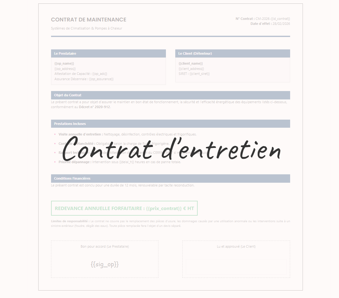 Contrat d'entretien