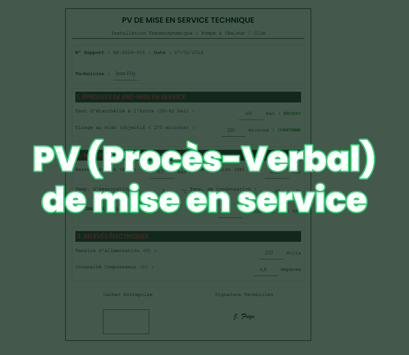PV (Procès-Verbal) de mise en service